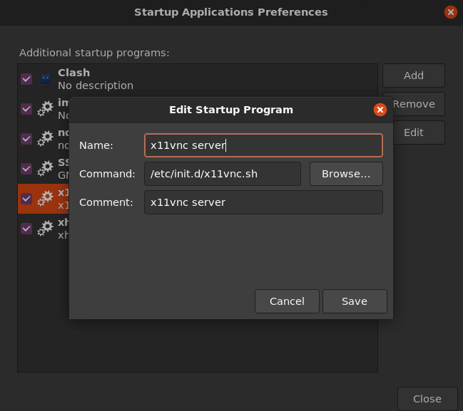 X11VNC startup application