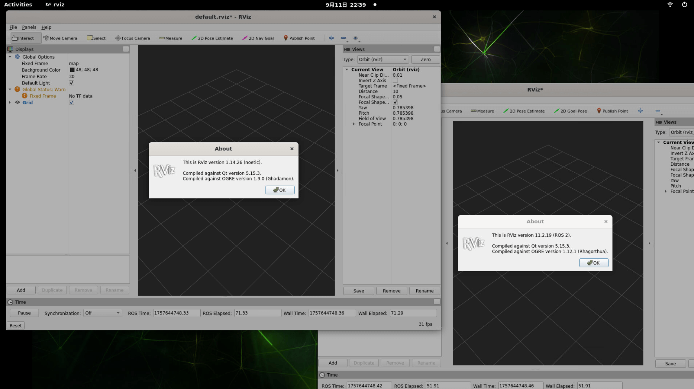 同时显示rviz和rviz2